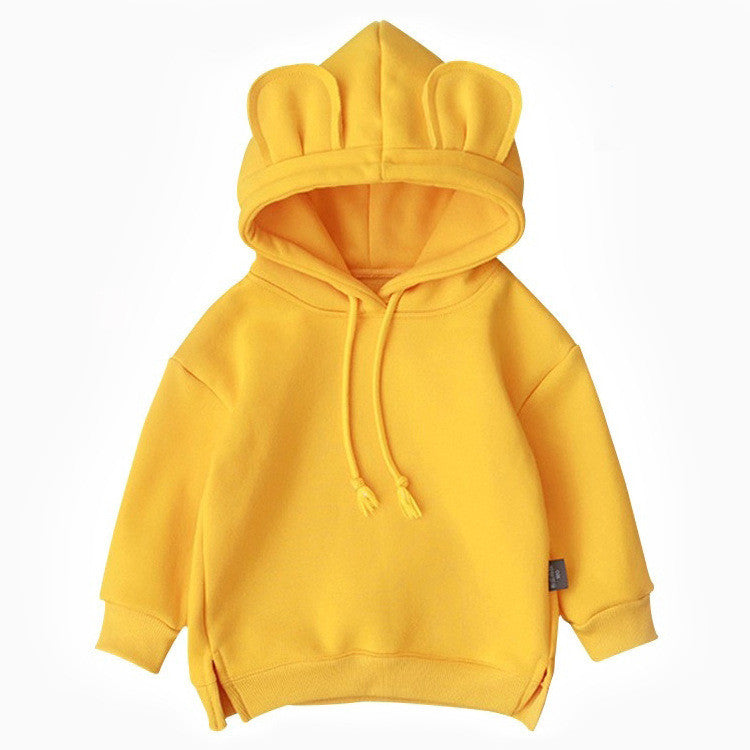 Cartoon Solid Color T-shirt Sweater Fleece Long-sleeved Hooded Children&