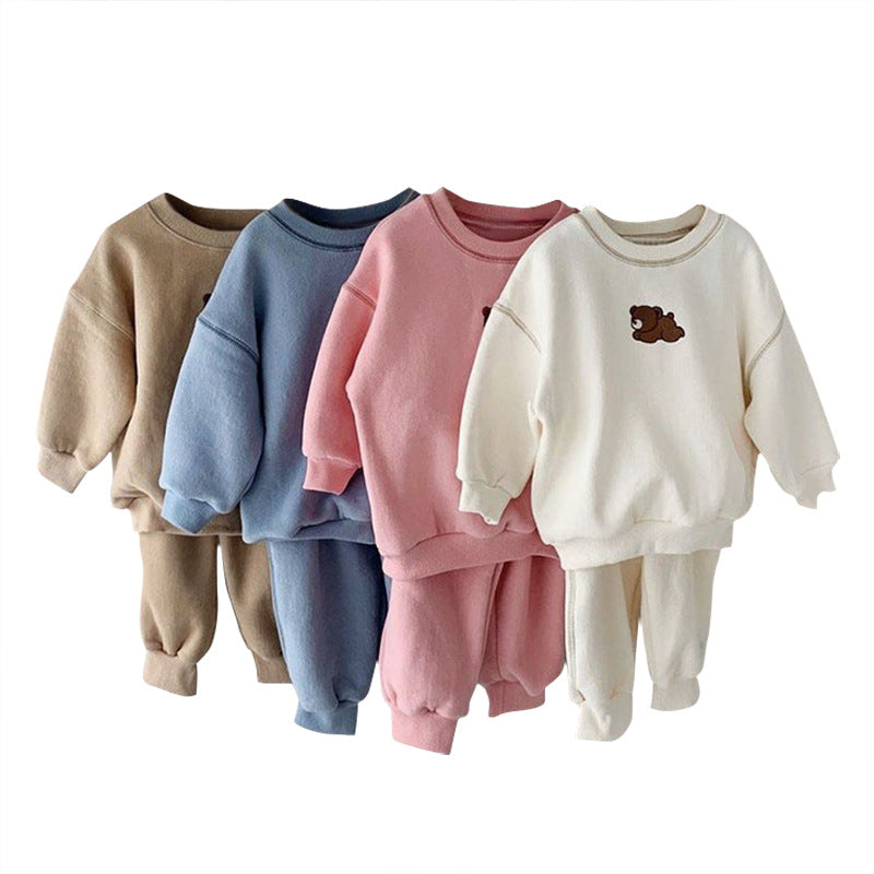 Boys And Girls Embroidered Bear Casual Sweater Set