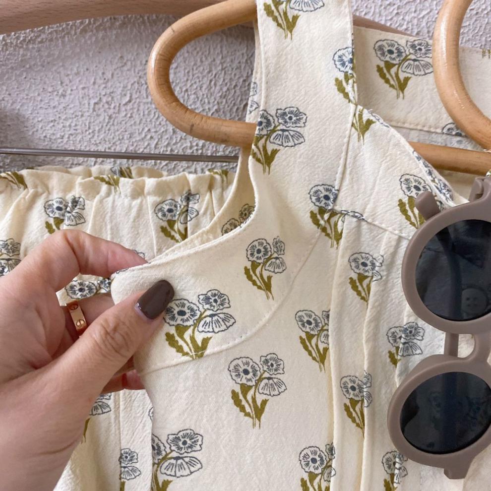 Floral Suit Little Girl Western Style Camisole All Match Casual Pants