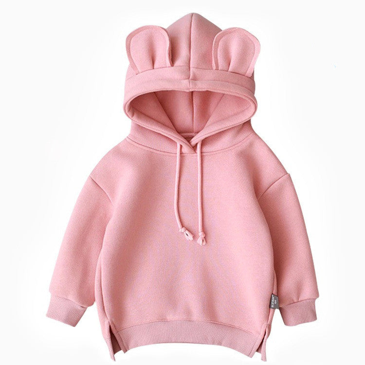 Cartoon Solid Color T-shirt Sweater Fleece Long-sleeved Hooded Children&