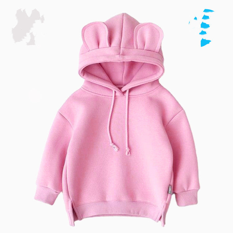 Cartoon Solid Color T-shirt Sweater Fleece Long-sleeved Hooded Children&