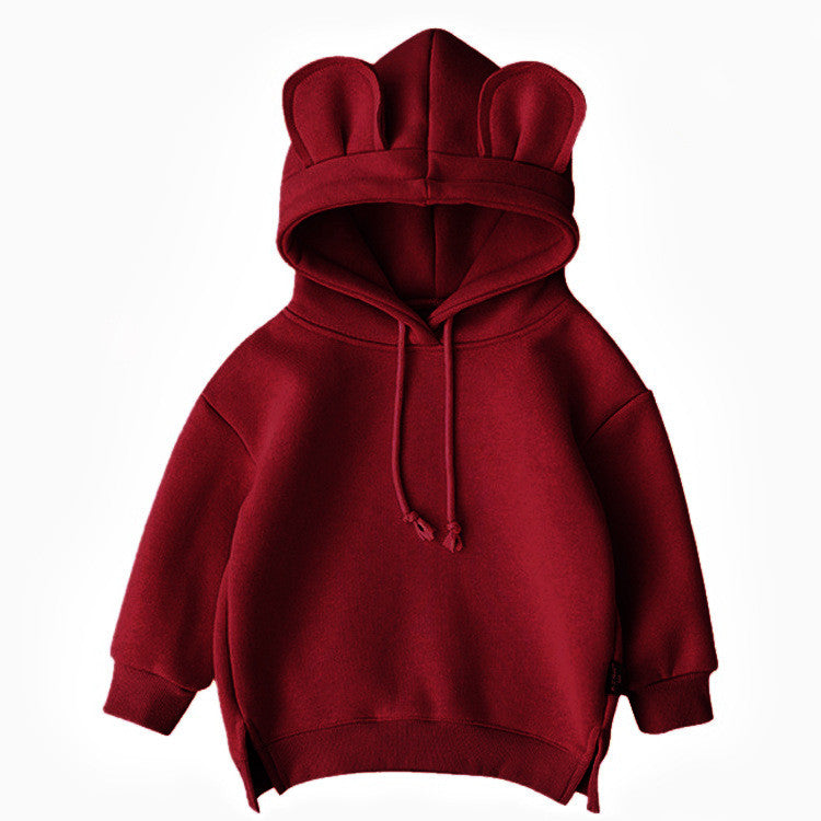 Cartoon Solid Color T-shirt Sweater Fleece Long-sleeved Hooded Children&