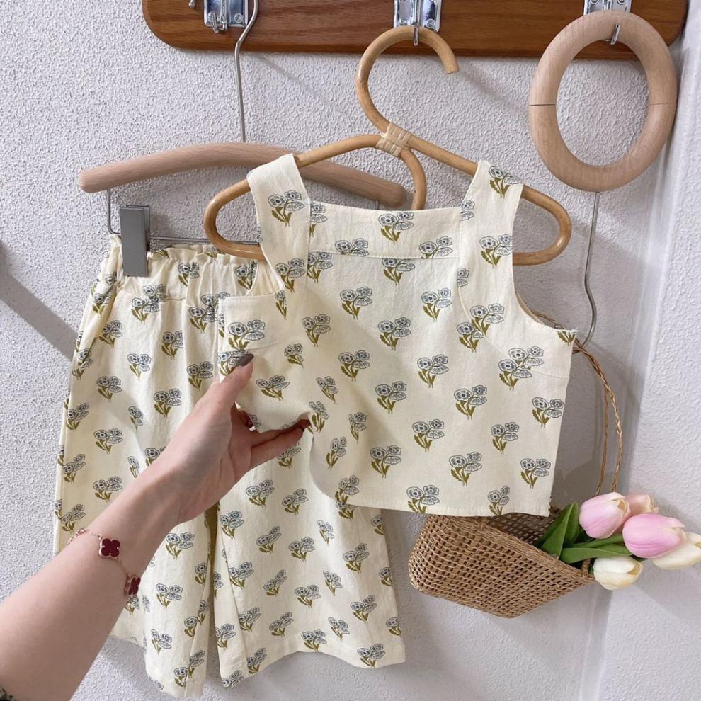Floral Suit Little Girl Western Style Camisole All Match Casual Pants