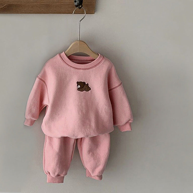 Boys And Girls Embroidered Bear Casual Sweater Set