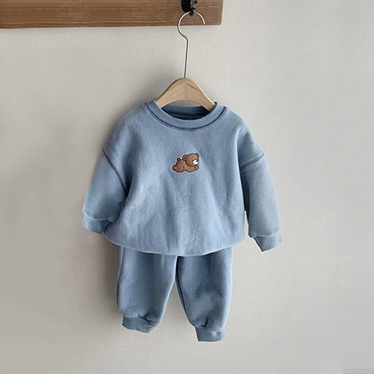 Boys And Girls Embroidered Bear Casual Sweater Set