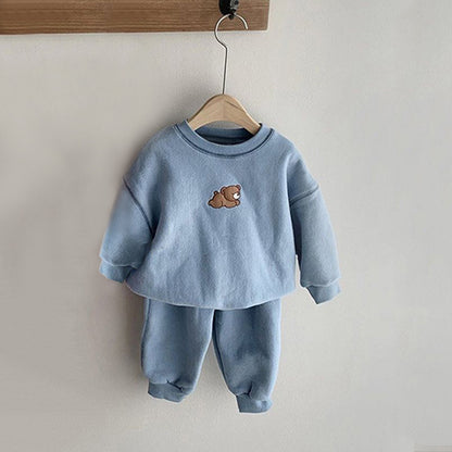 Boys And Girls Embroidered Bear Casual Sweater Set