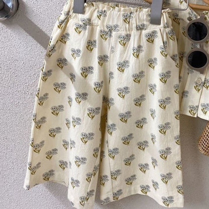 Floral Suit Little Girl Western Style Camisole All Match Casual Pants